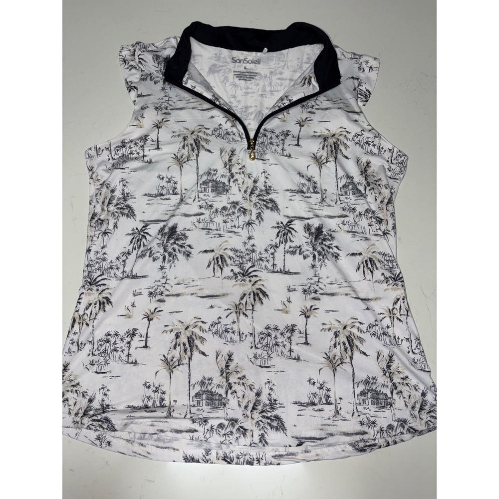 SanSoleil Tropical Print Golf Sleeveless Top UV 50 Large